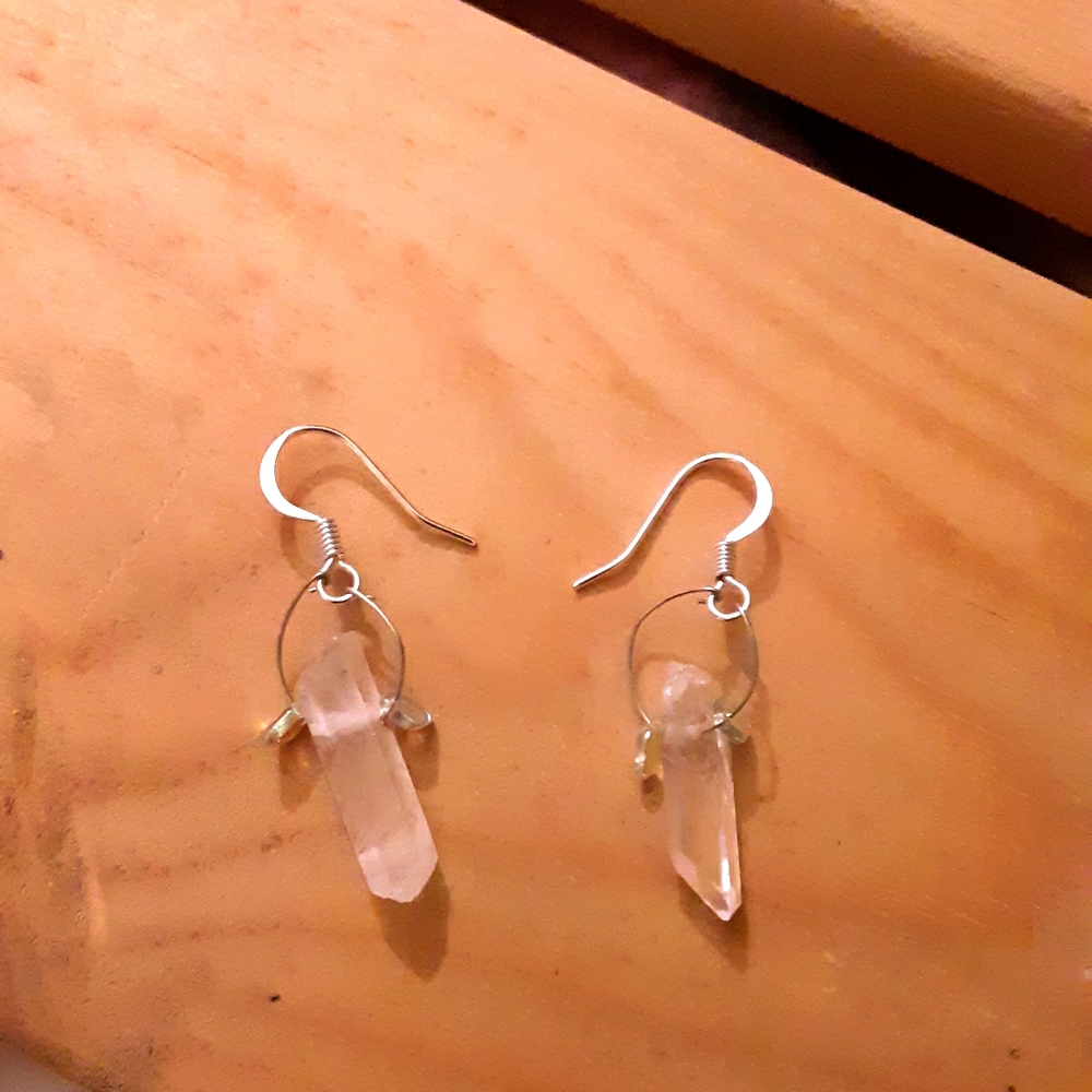 Quartz crystal and glass earrings